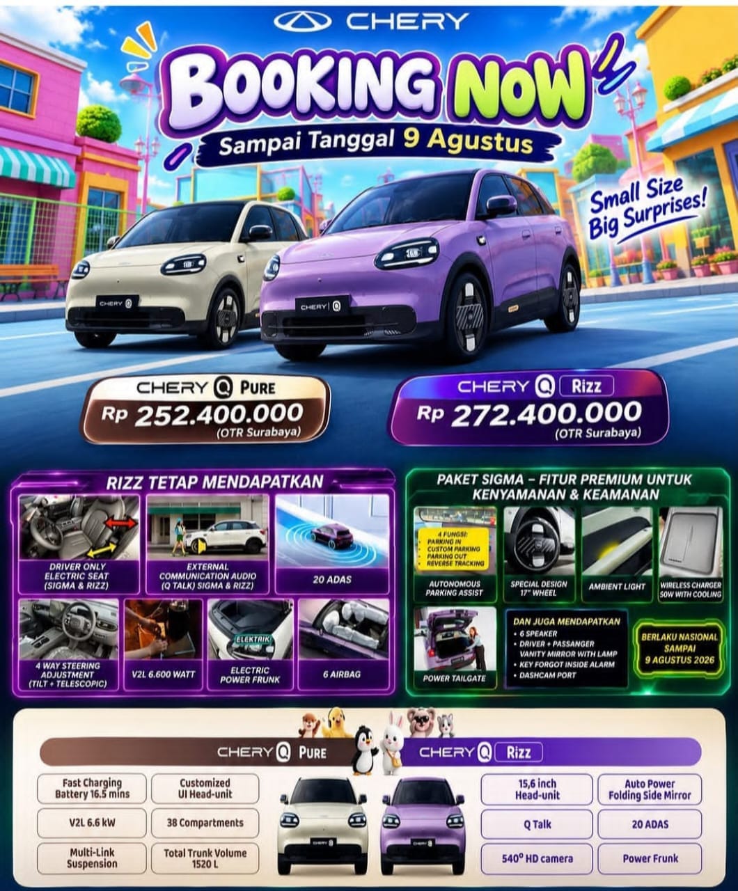Promo Booking Now Chery Q Pure & Rizz